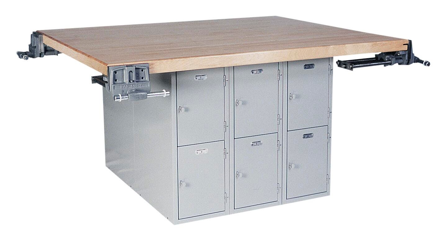 Montisa 4 Station Elementary Workbench with 12 Vertical Lockers